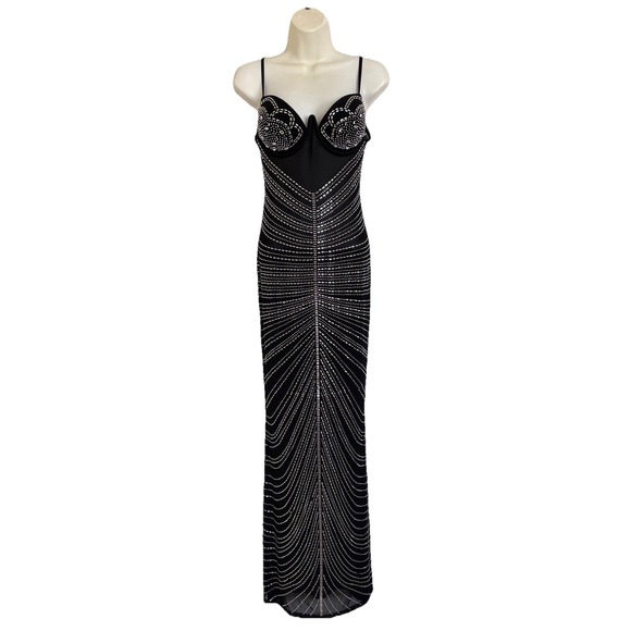 NWT Mew Mews Black Rhinestone Maxi Evening Statement Dress M New Years Eve NEW - Picture 4 of 16